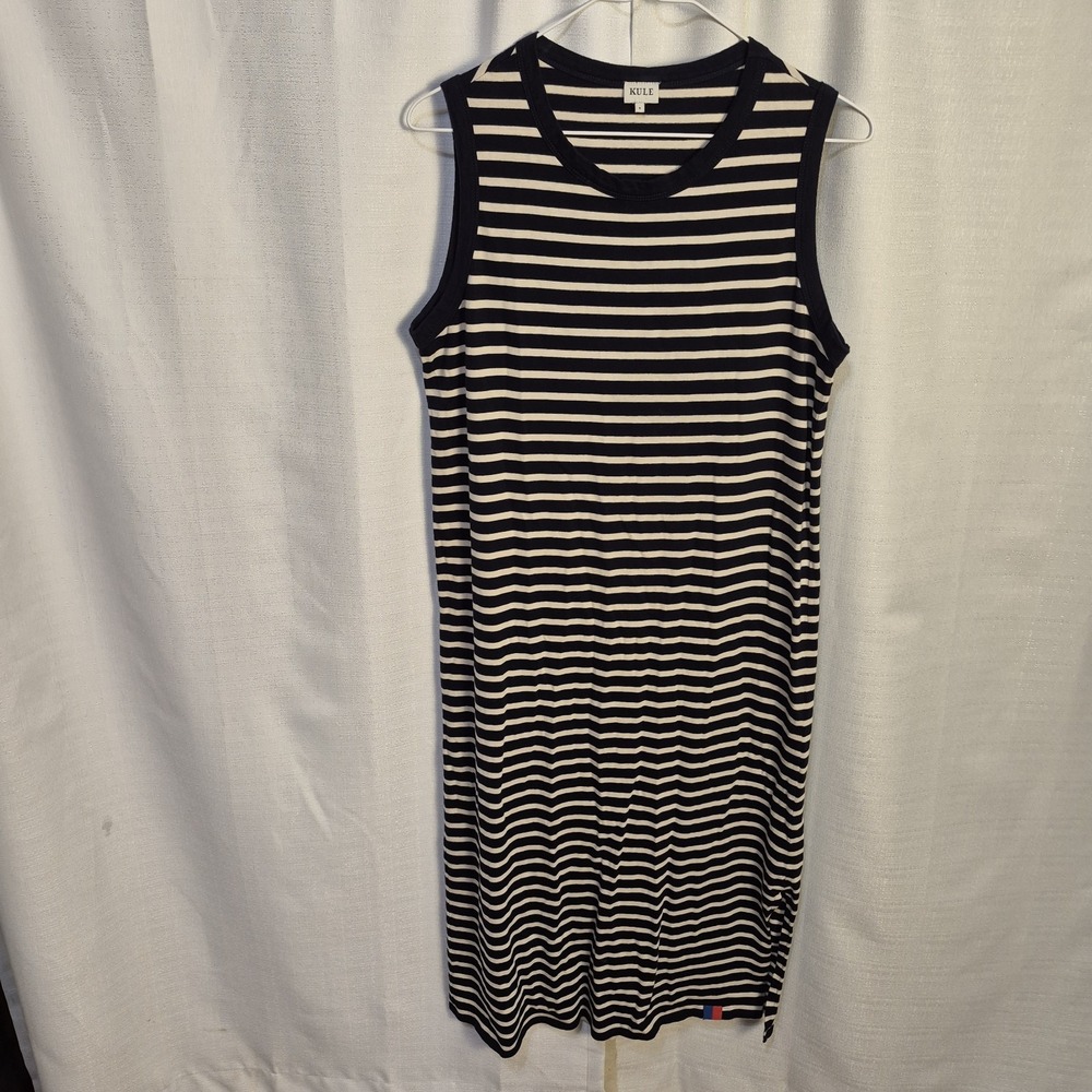 KULE Navy Blue and Cream Striped  100% Cotton Tank  Dress